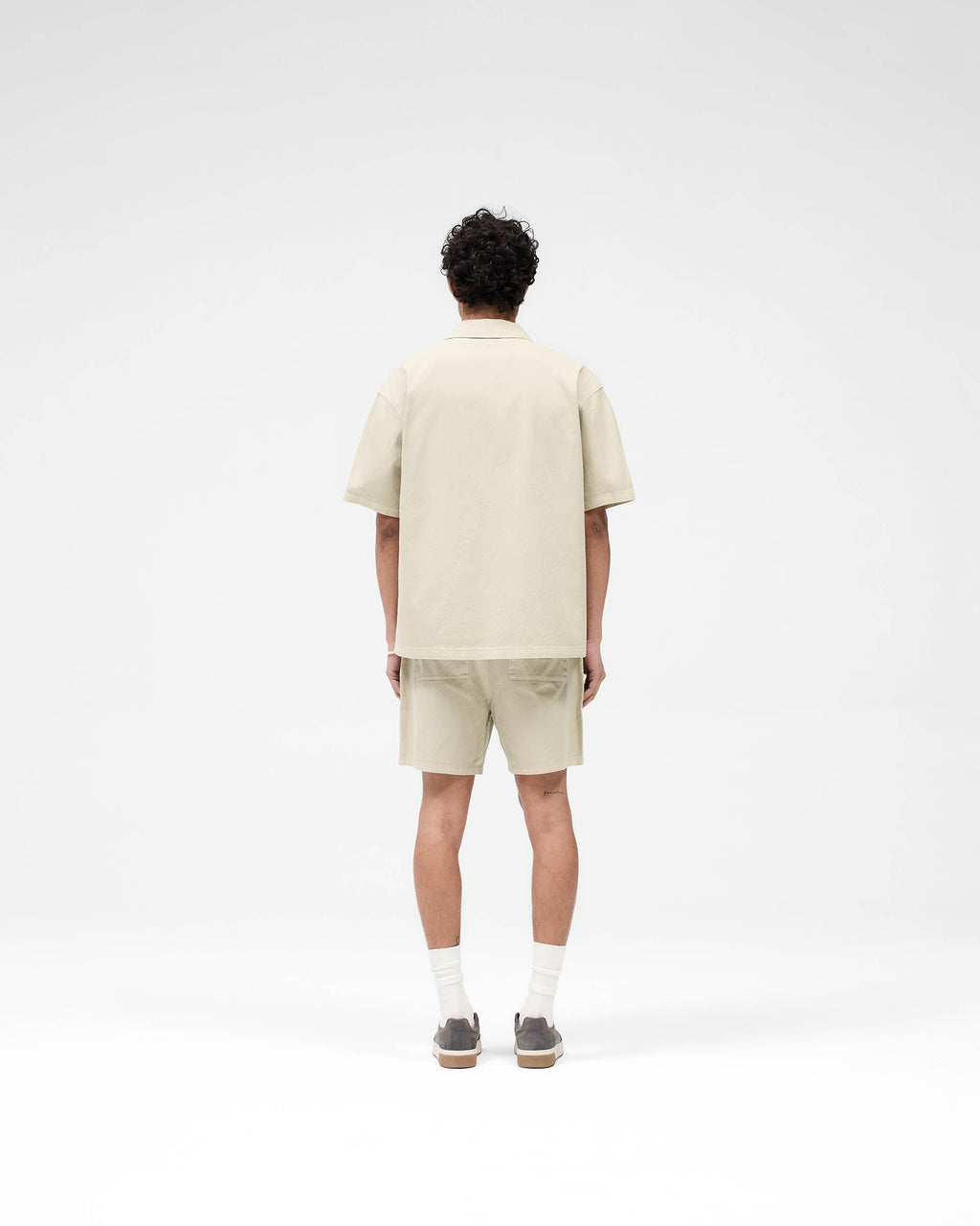 Short Sleeve Cotton Overshirt - Beige