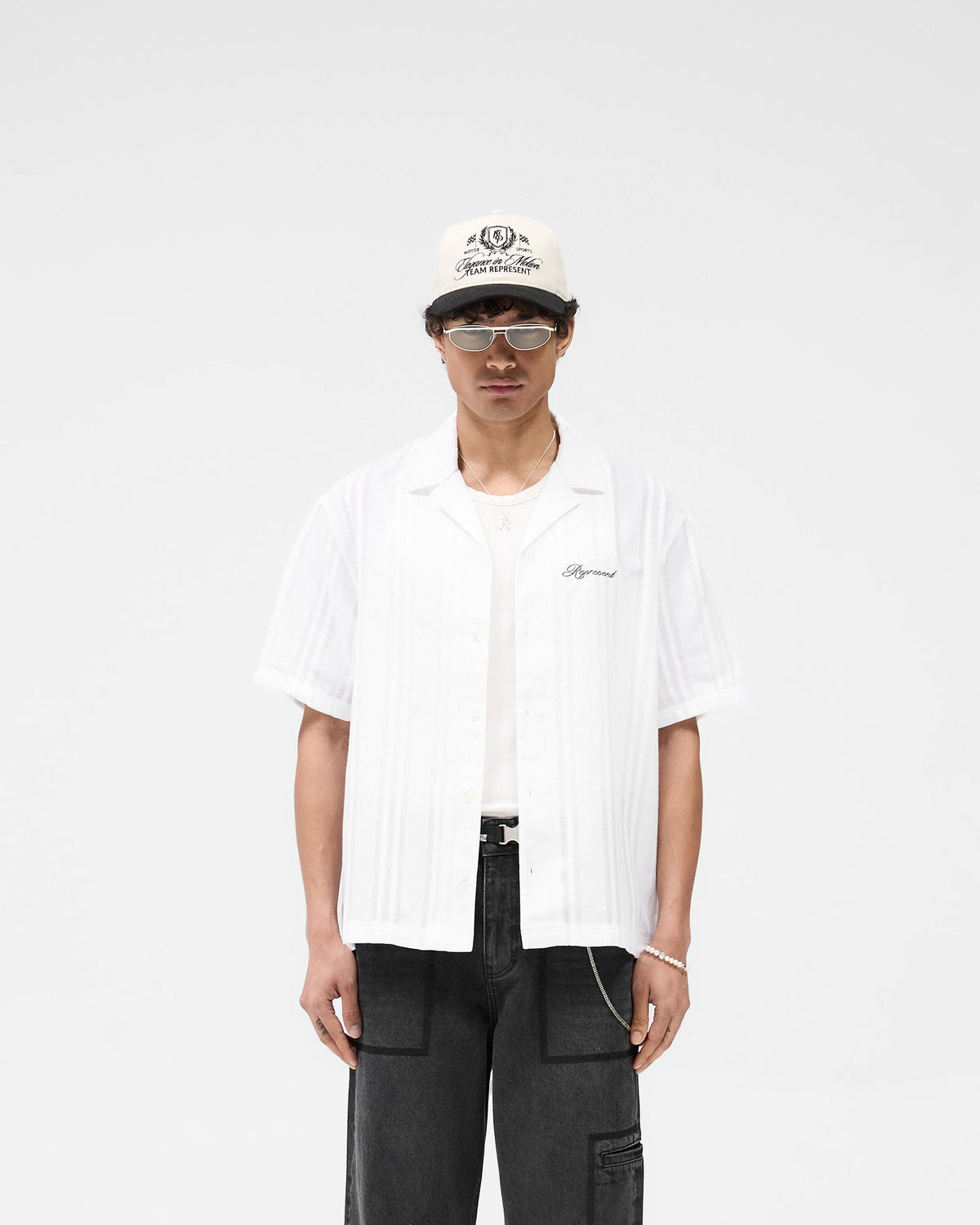 Embroidered Bowling Shirt - Antique White