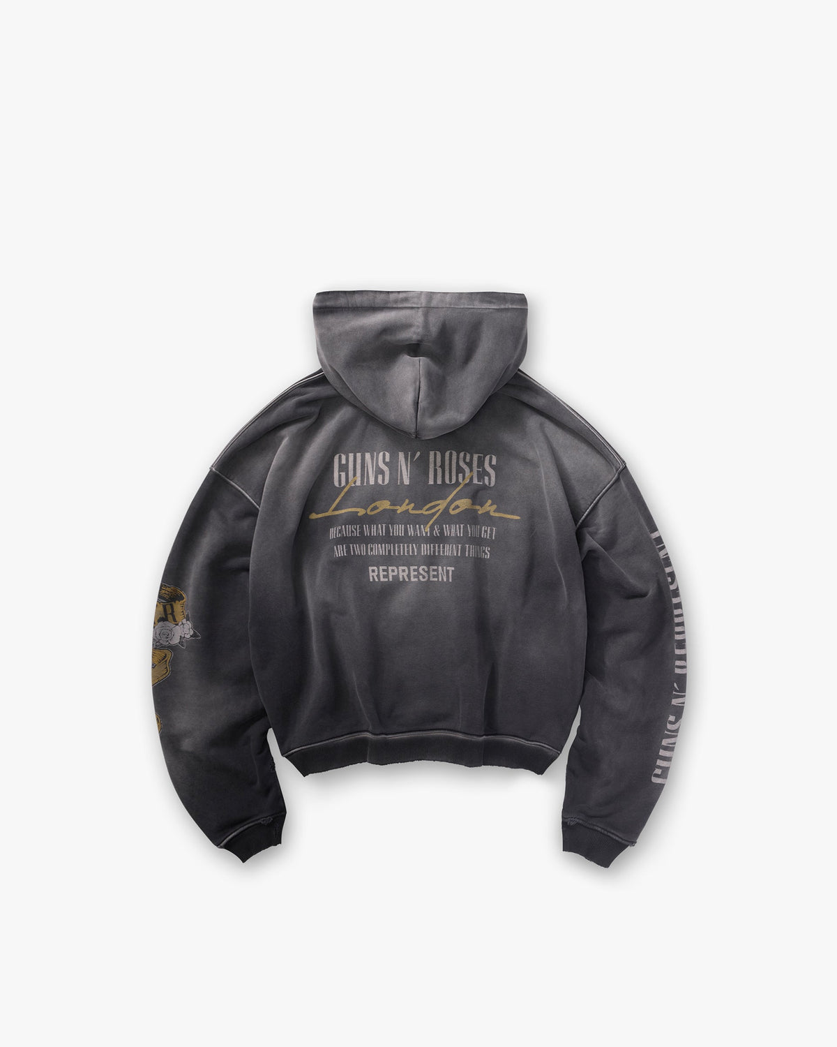 Represent X Guns N' Roses Cross Zip Through Hoodie - Stained Black