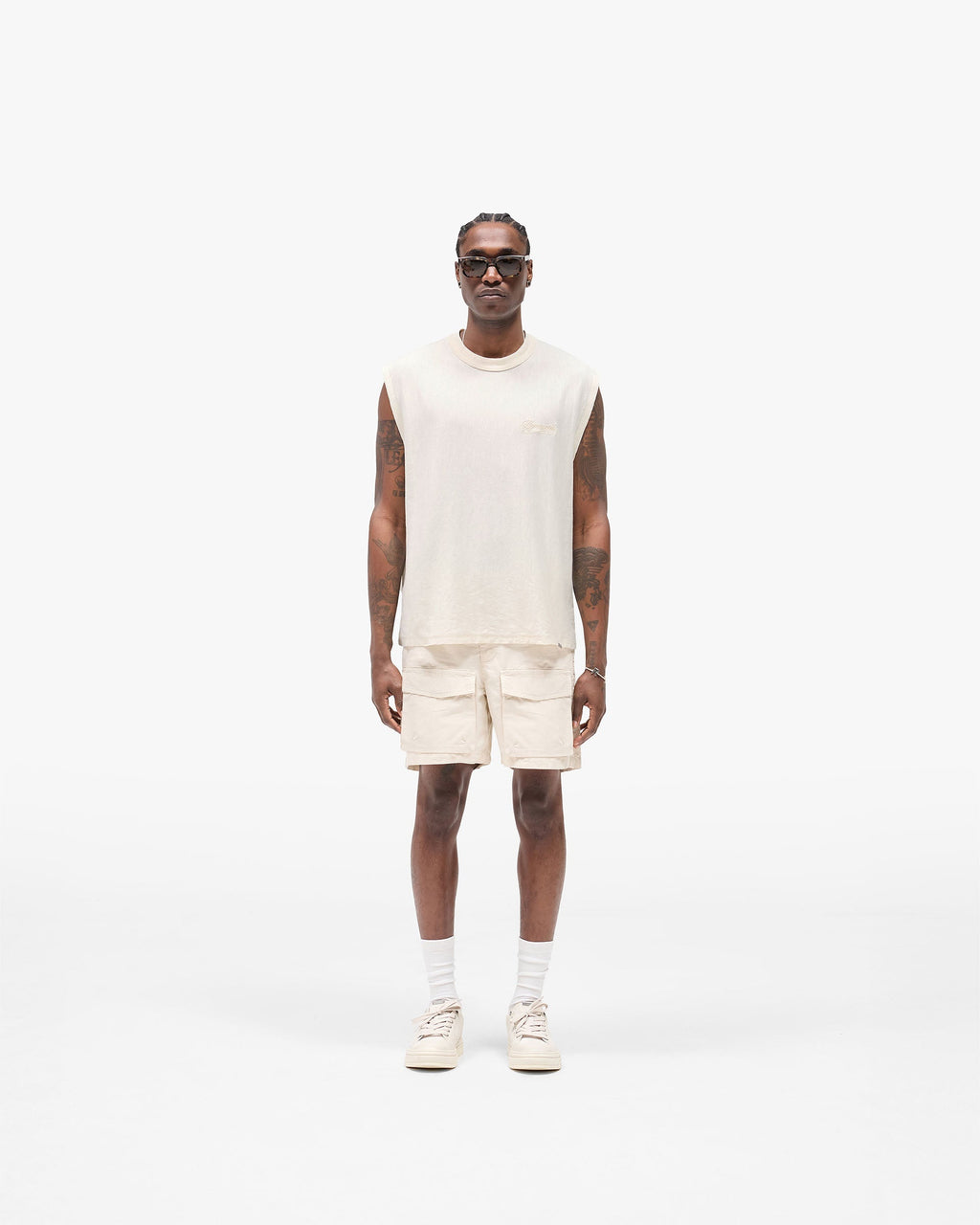 Slub Script Tank - Aged White