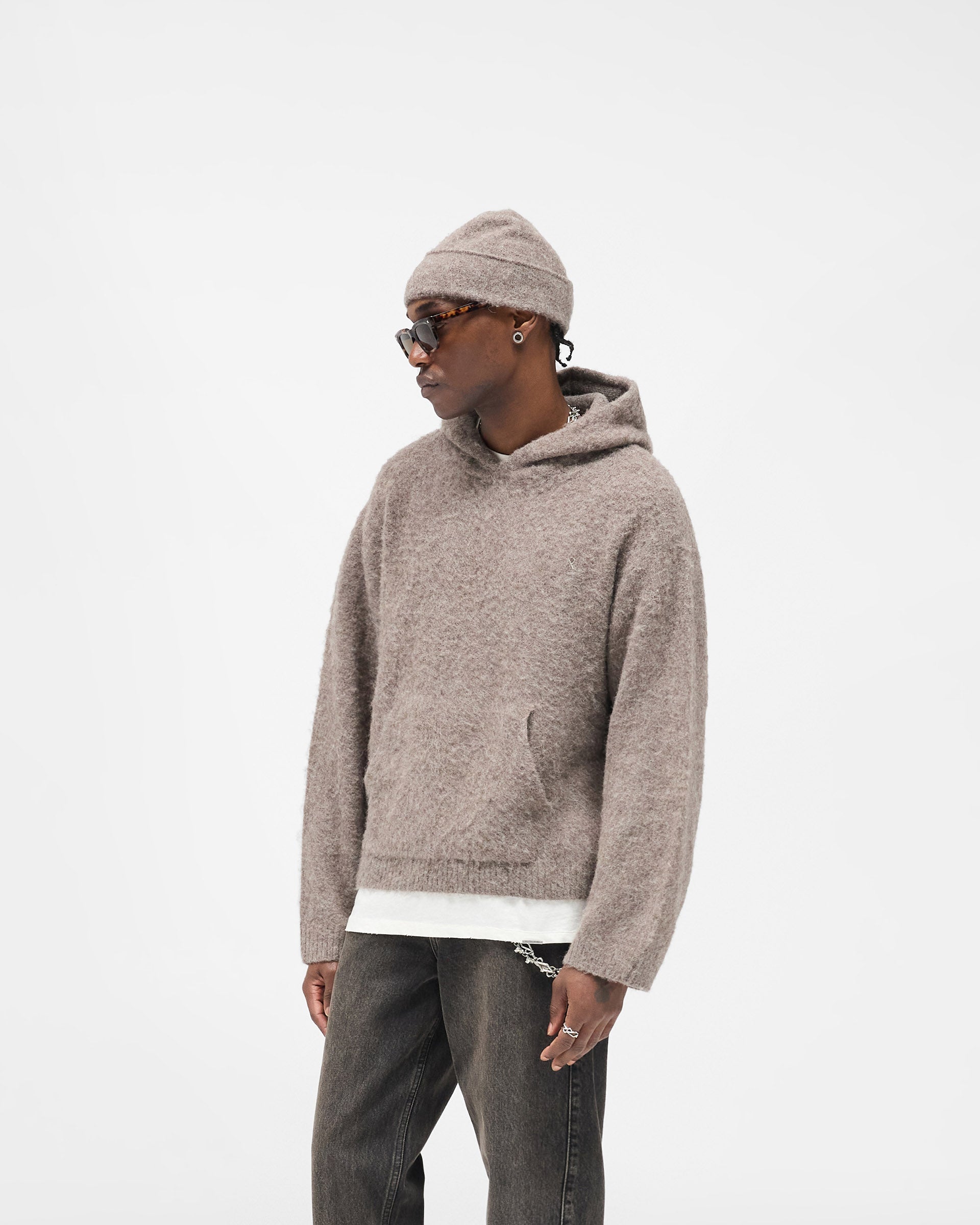 Textured Borg Hoodie - Nero