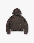 Initial Boxy Zip Through Hoodie - Coffee