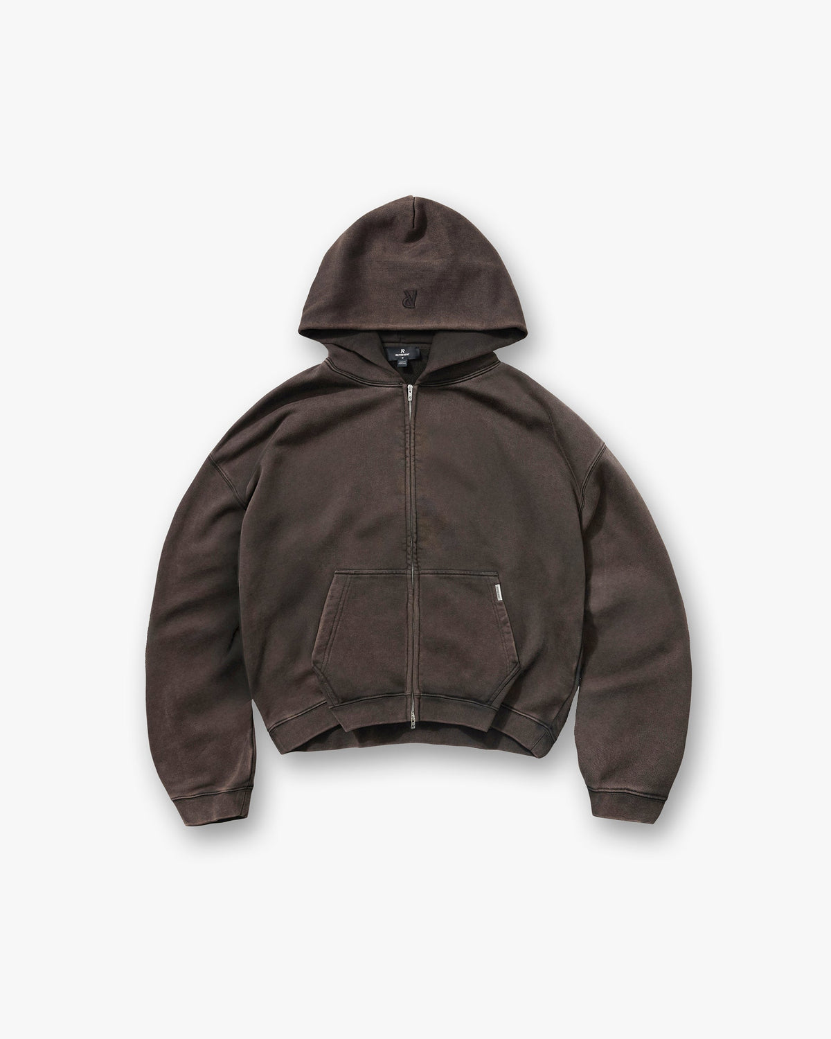 Initial Boxy Zip Through Hoodie - Coffee