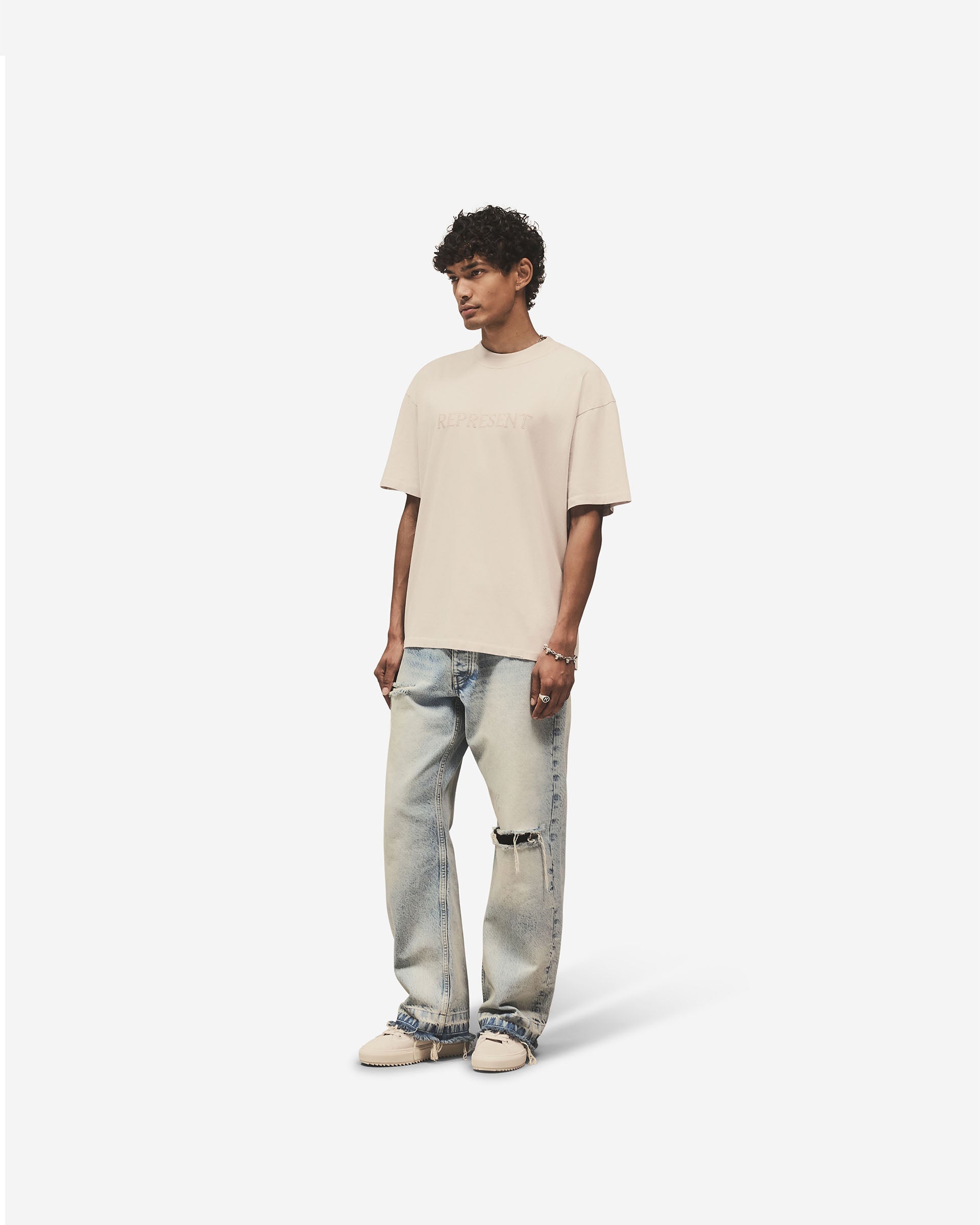 Embroidered Serif Logo T-Shirt - Concrete