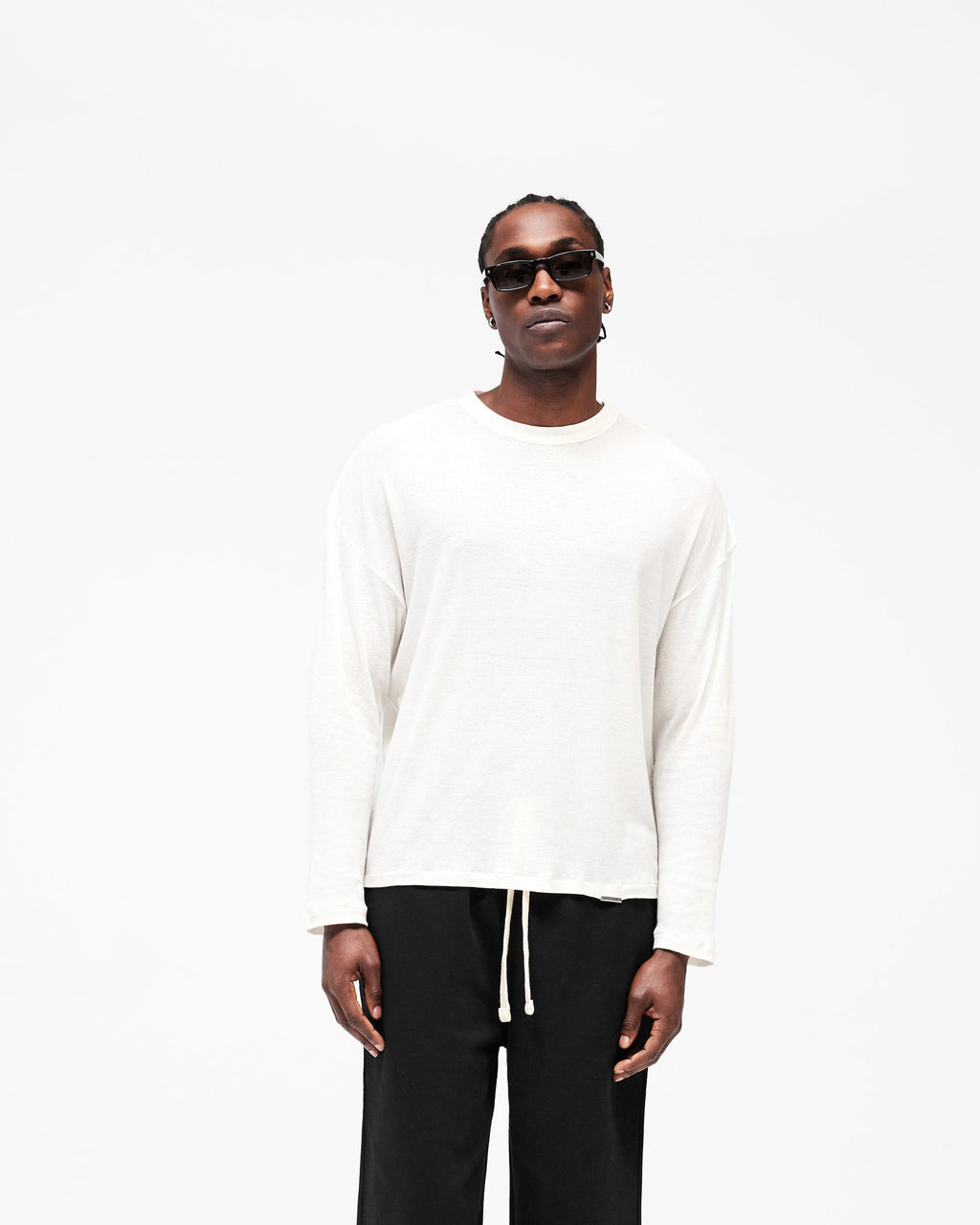 Initial Sheer Rib Long Sleeve T-Shirt - Flat White