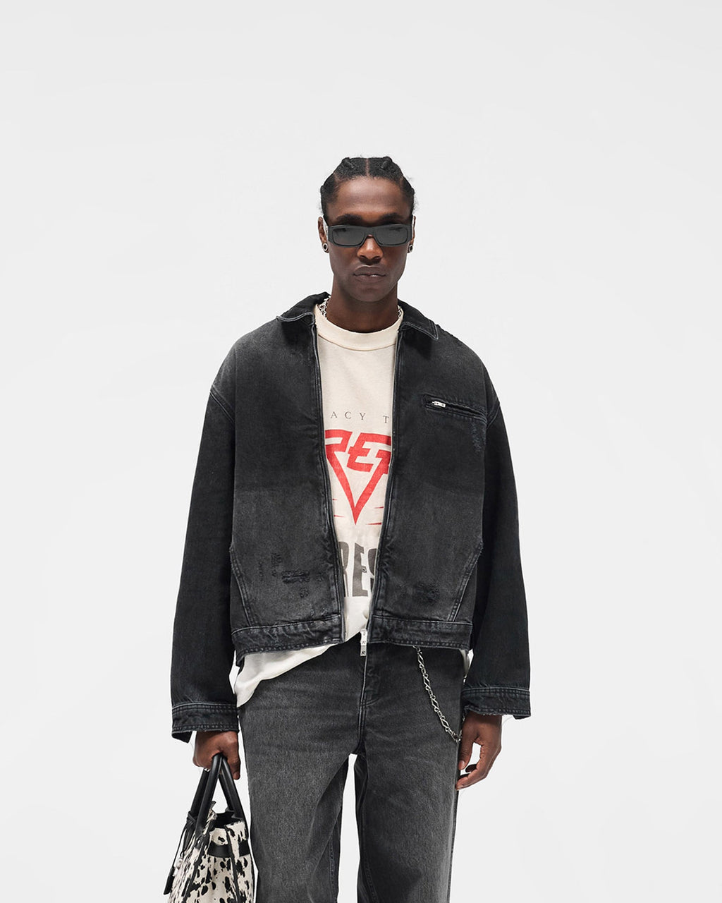 Collared Denim Jacket - Aged Black