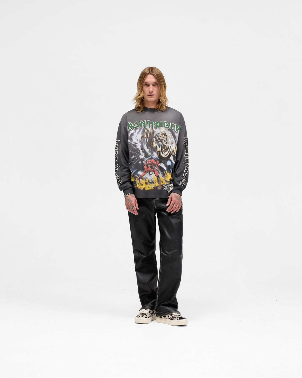 Represent X Iron Maiden Number Of The Beast Long Sleeve T-Shirt - Sunfade Grey