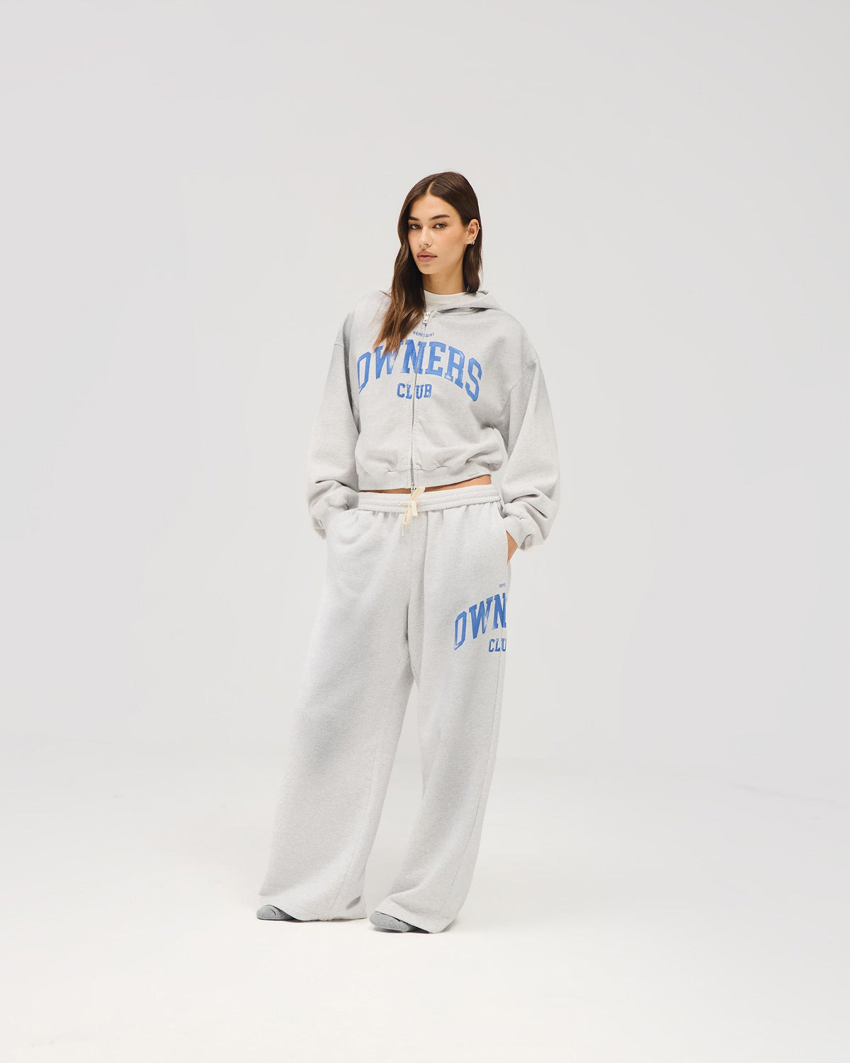 Represent Owners Club Zip Through Hoodie - Sprayed Ice Grey Marl
