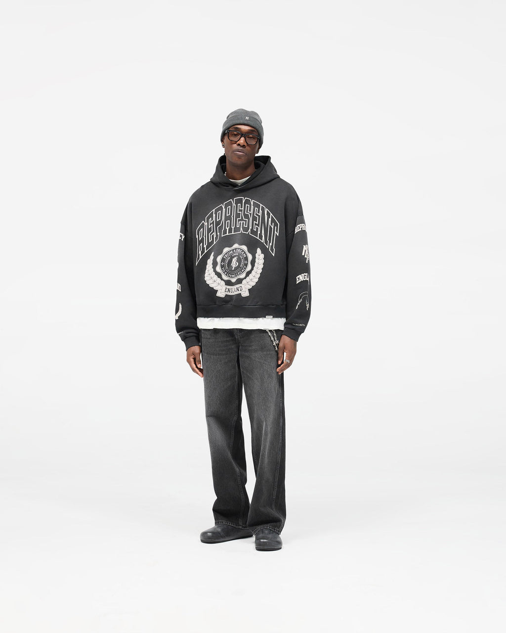 Represent Legacy Crest Hoodie - Stained Black