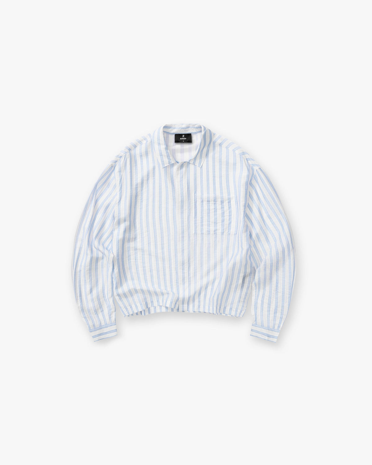 Long Sleeve Sheer Stripe Boxy Shirt - Ice Blue