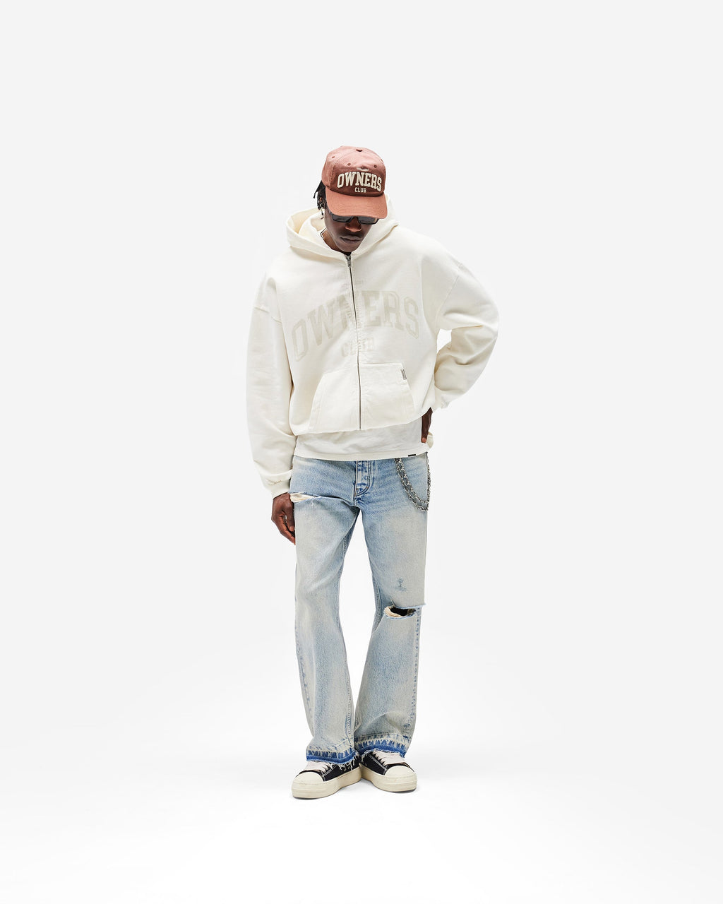 Represent Owners Club Zip Through Hoodie - Chalk