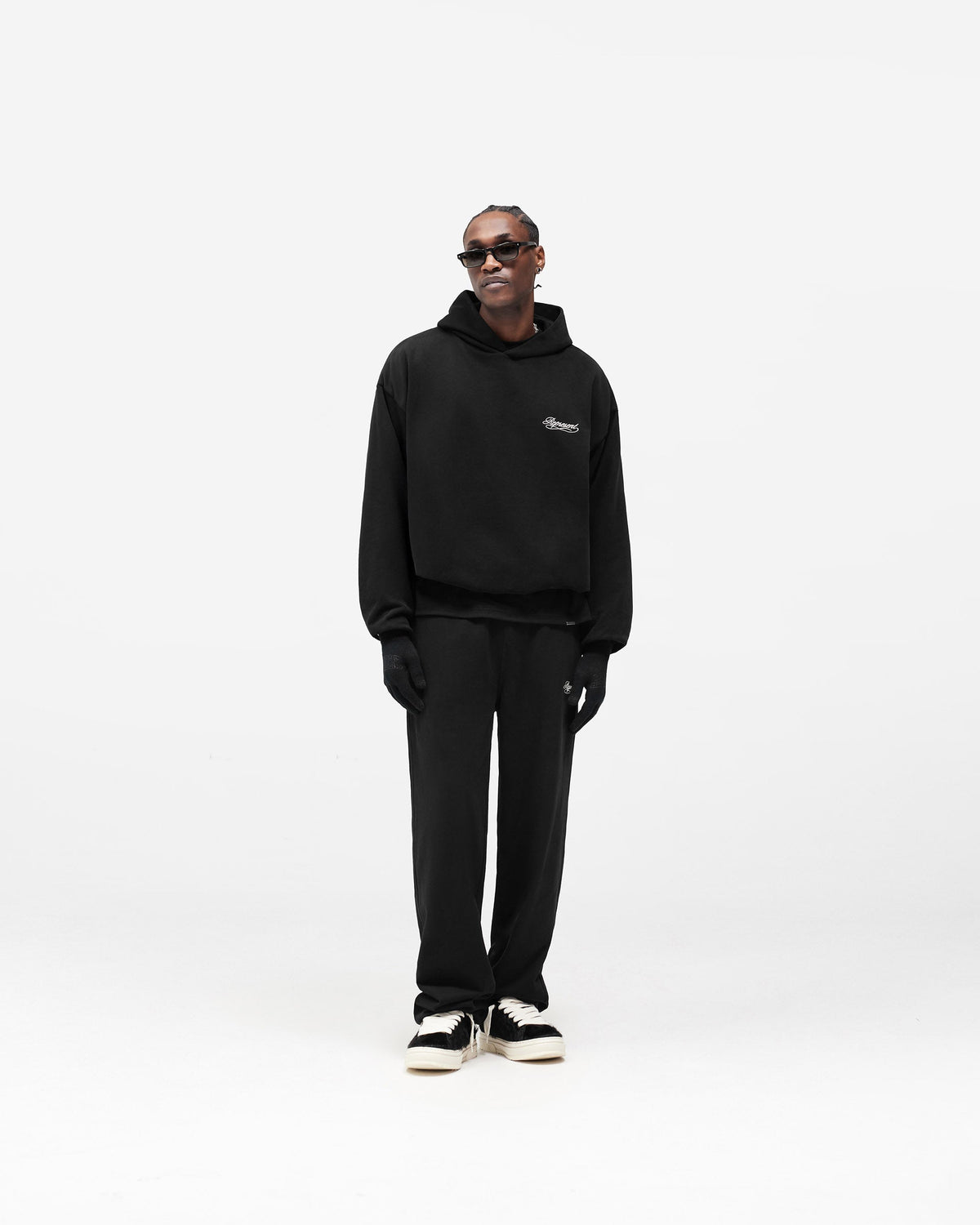 Dual Layer Script Hoodie - Jet Black