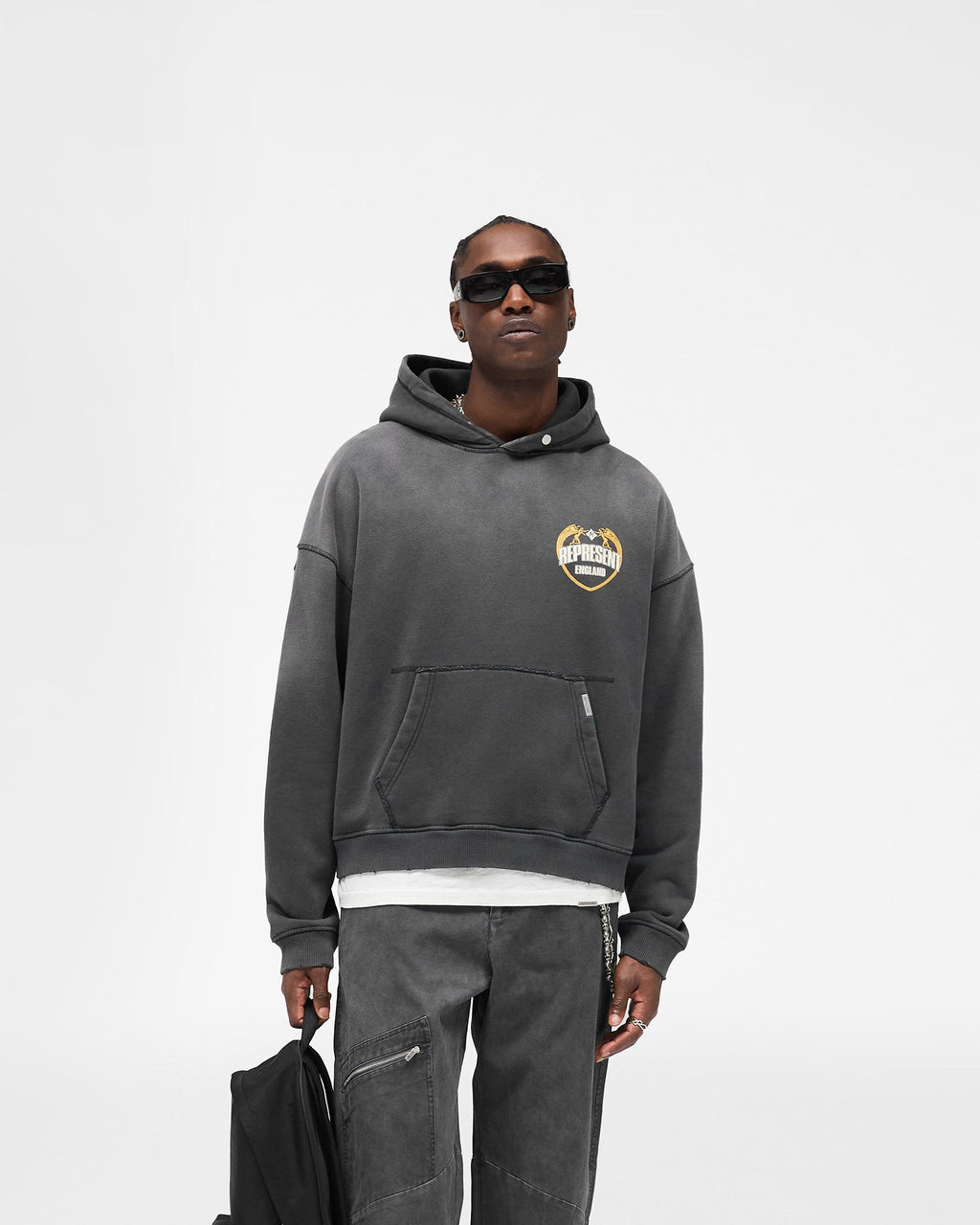 Represent Angel Border Hoodie - Stained Black