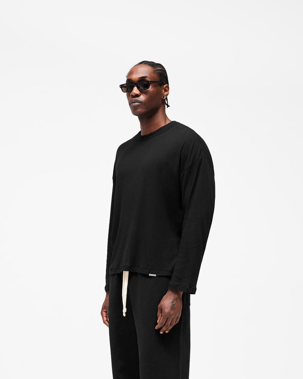Initial Sheer Rib Long Sleeve T-Shirt - Jet Black