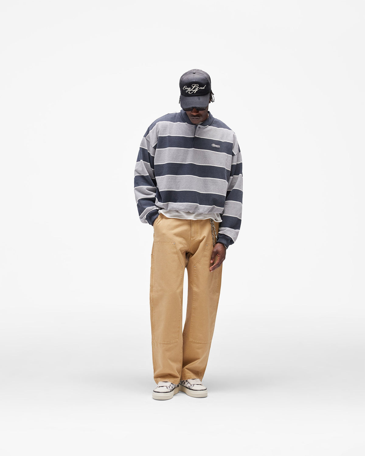 California Striped Henley Sweater - Jet Black Grey Marl