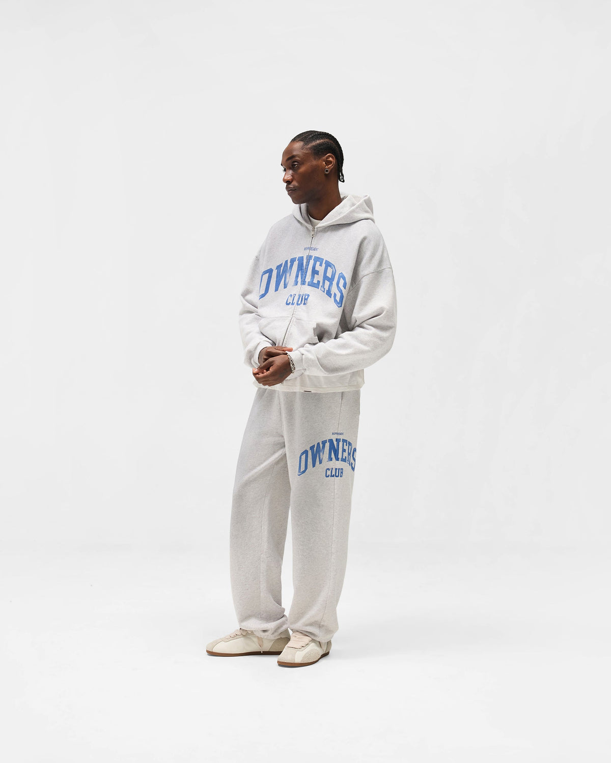 Represent Owners Club Zip Through Hoodie - Sprayed Ice Grey Marl