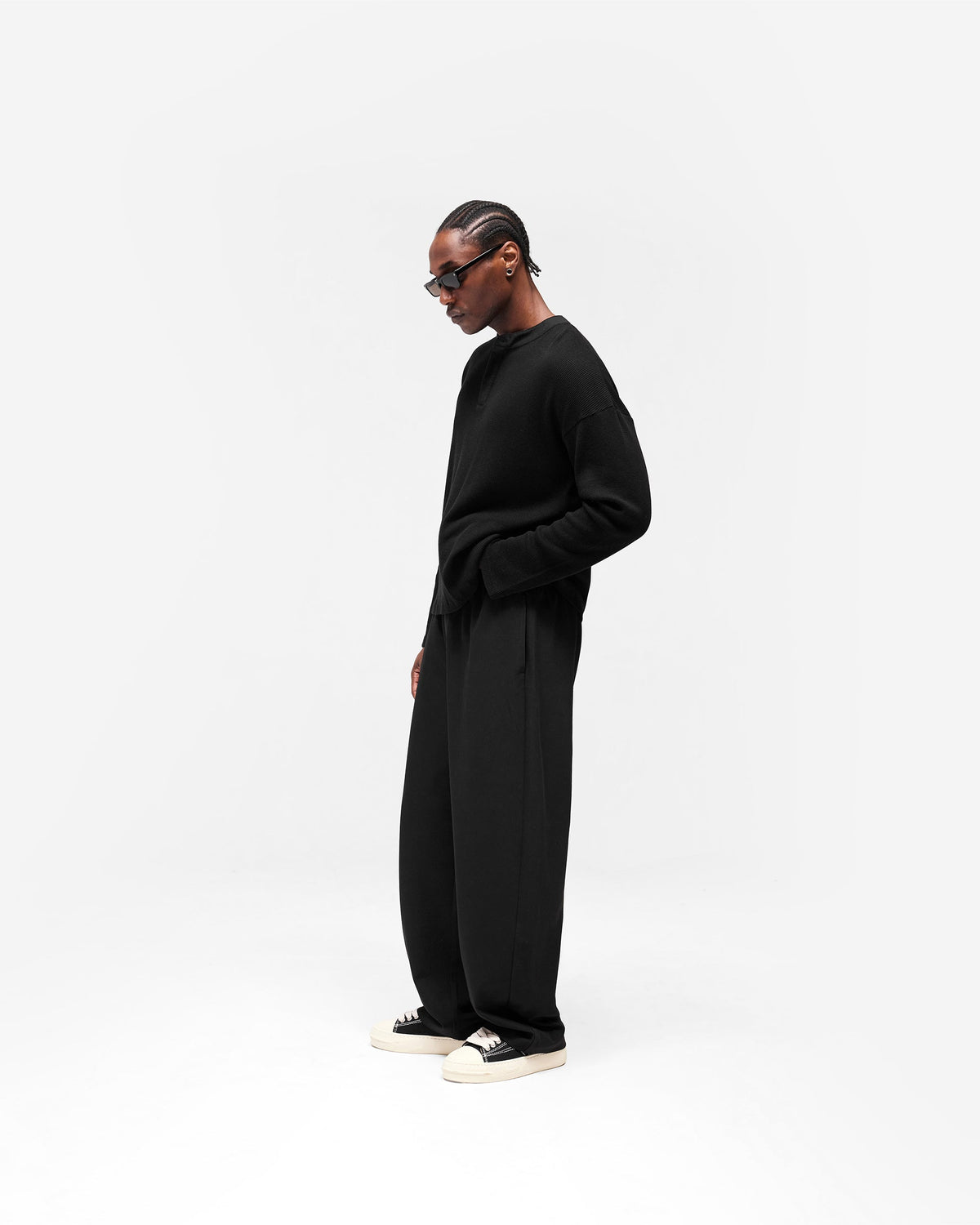 Initial Henley Waffle Long Sleeve T-Shirt - Jet Black