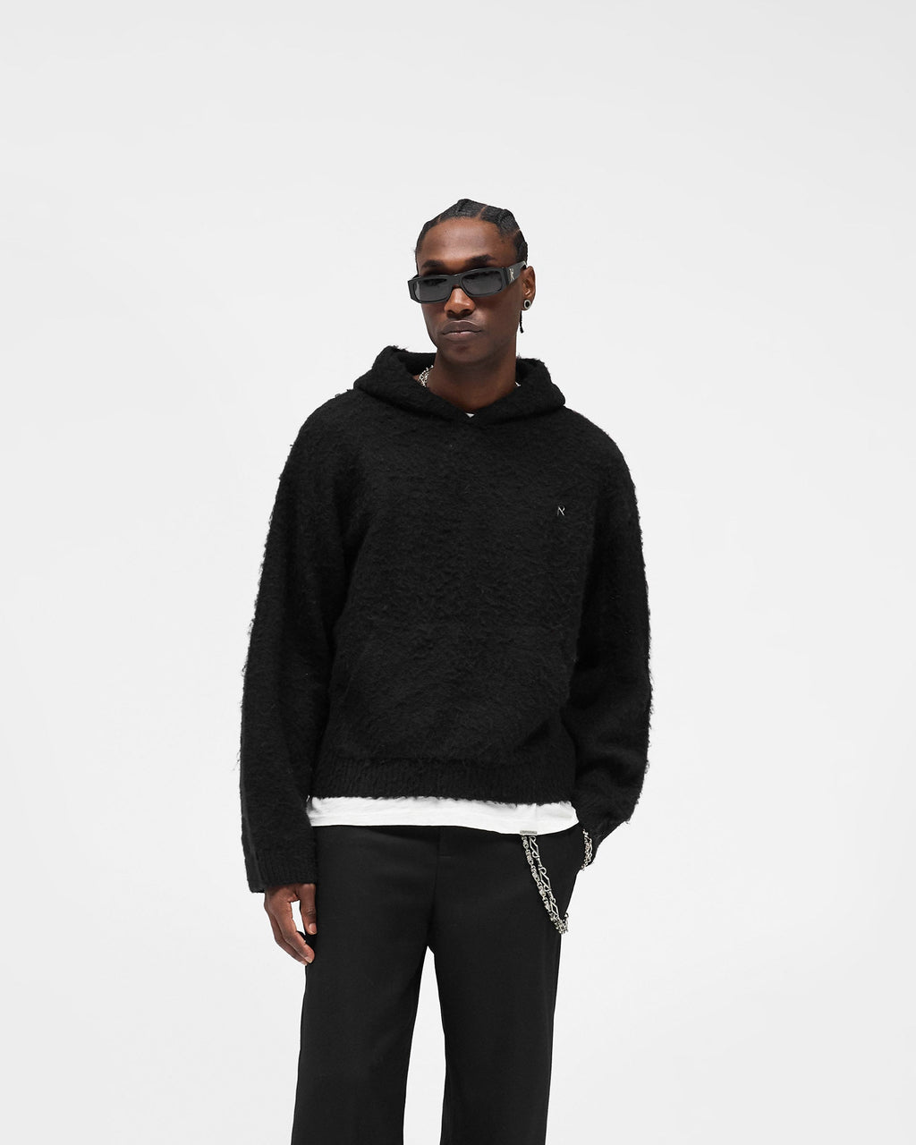 Textured Borg Hoodie - Jet Black