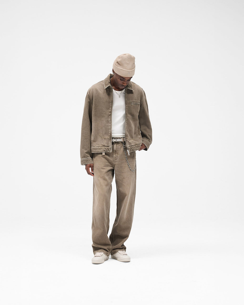 Collared Denim Jacket - Washed Olive