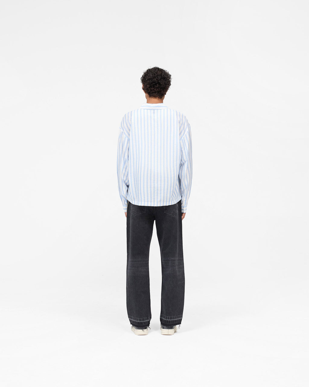 Long Sleeve Sheer Stripe Boxy Shirt - Ice Blue