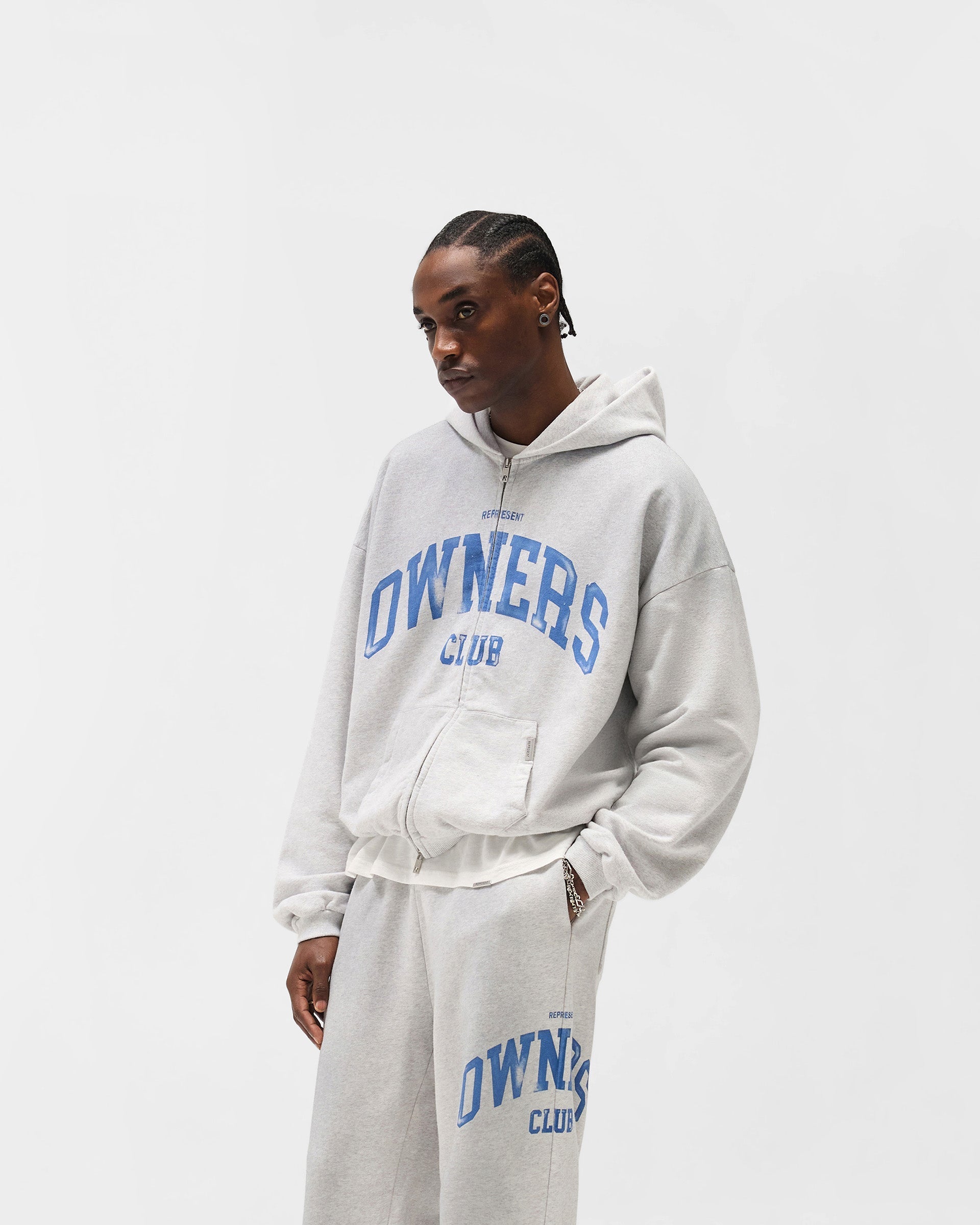 Represent Owners Club Zip Through Hoodie - Sprayed Ice Grey Marl