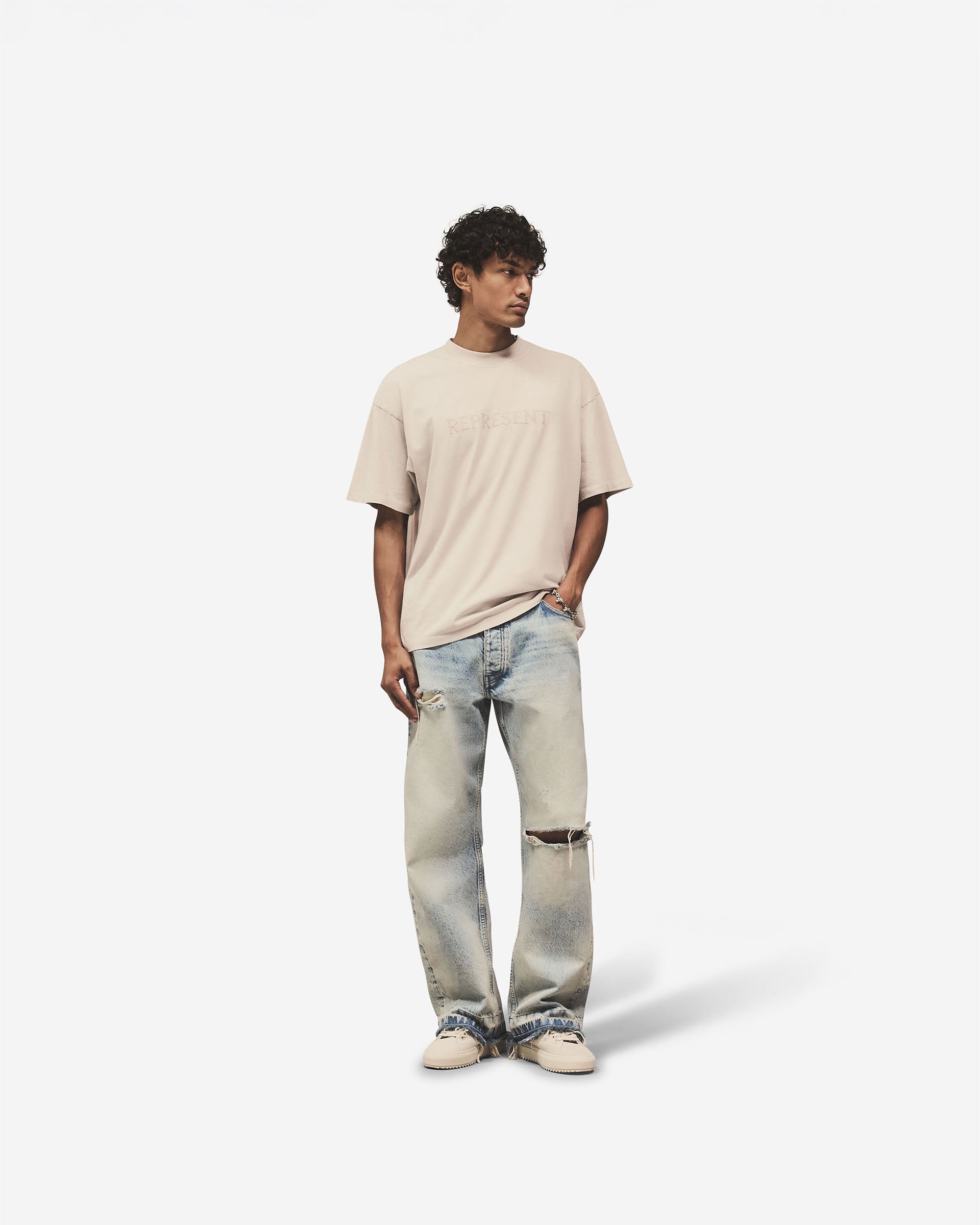 Embroidered Serif Logo T-Shirt - Concrete