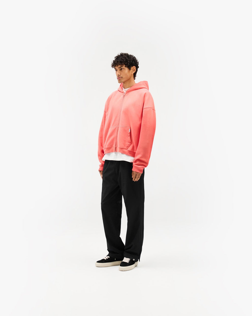 Initial Boxy Zip Through Hoodie - Vintage Red
