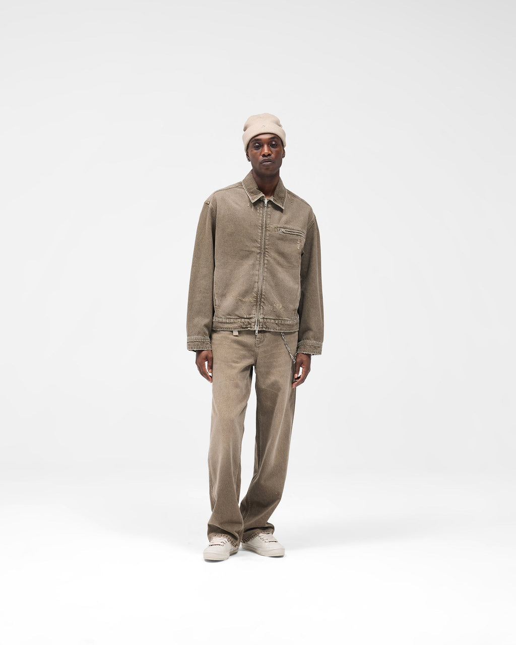 Collared Denim Jacket - Washed Olive