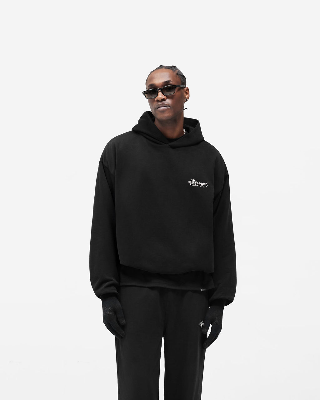 Dual Layer Script Hoodie - Jet Black