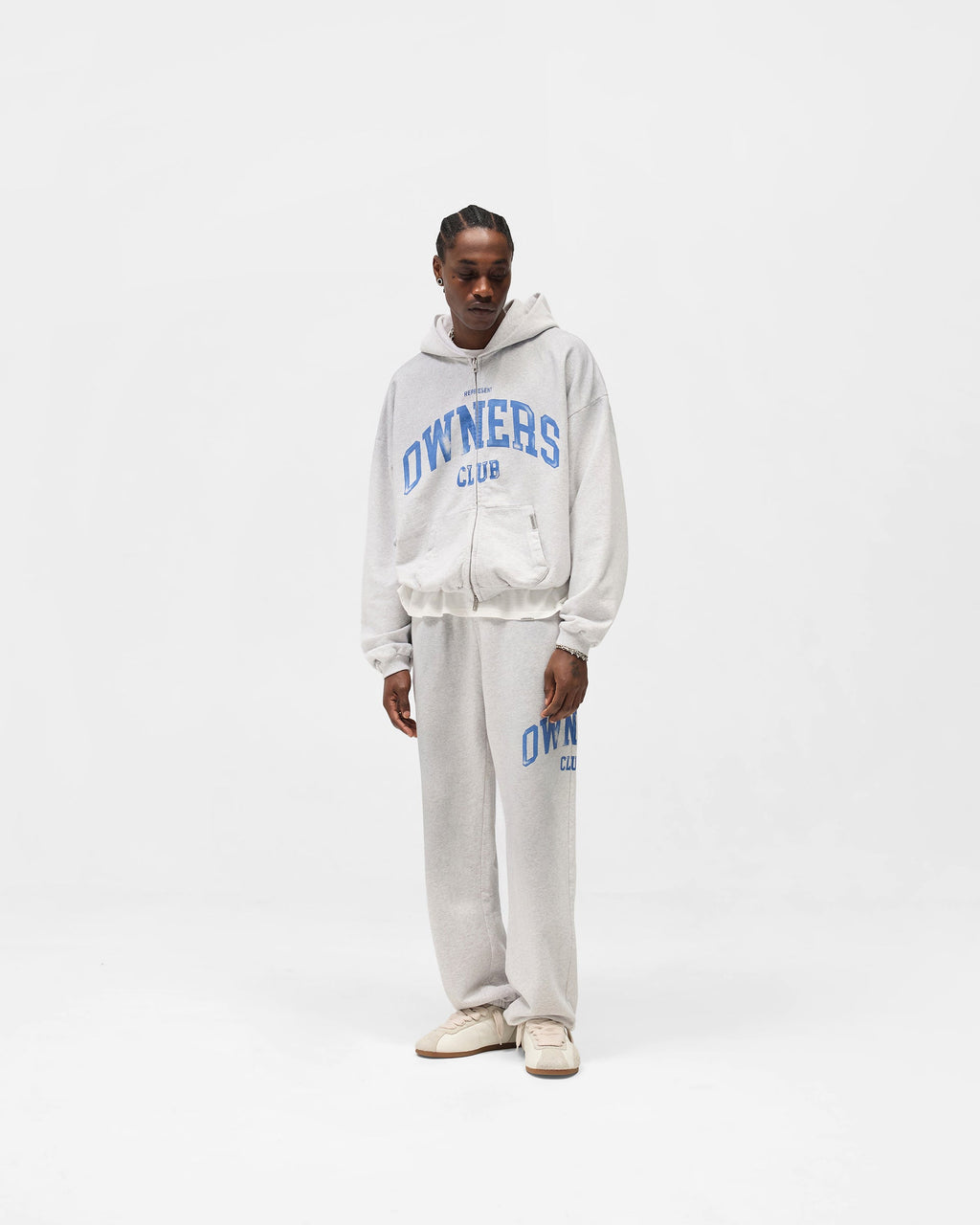 Represent Owners Club Zip Through Hoodie - Sprayed Ice Grey Marl