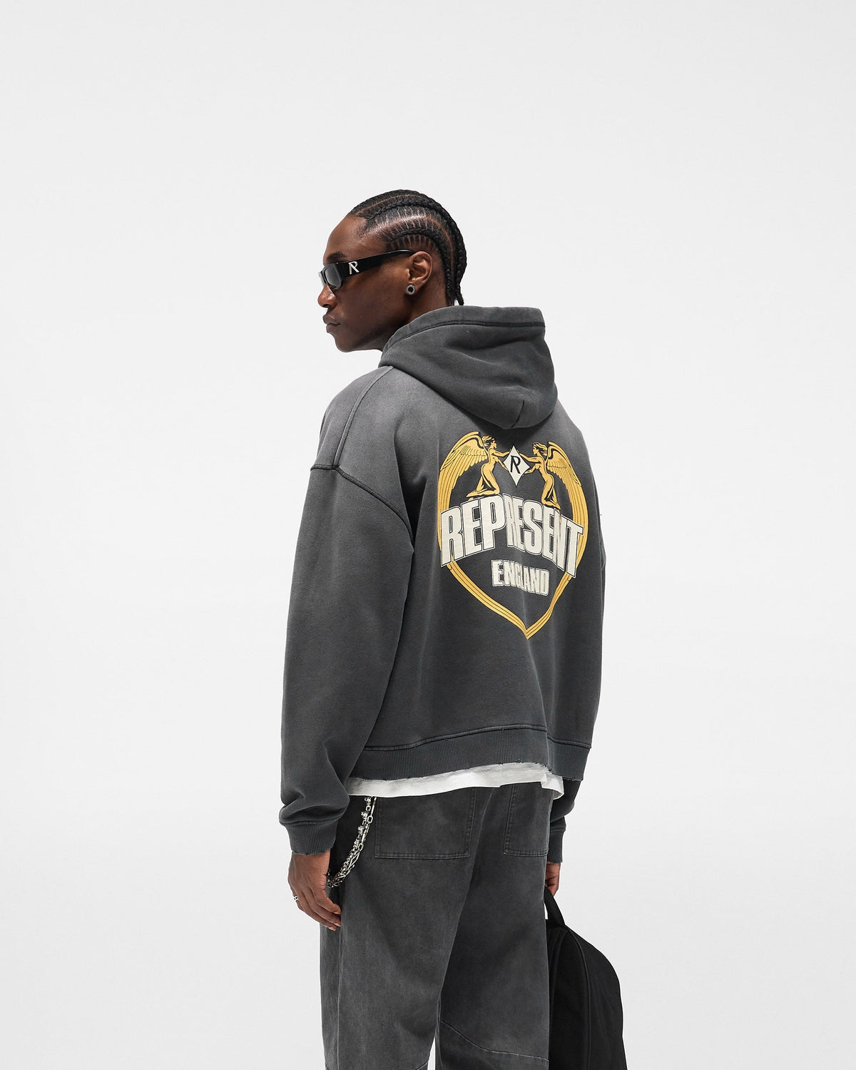 Represent Angel Border Hoodie - Stained Black