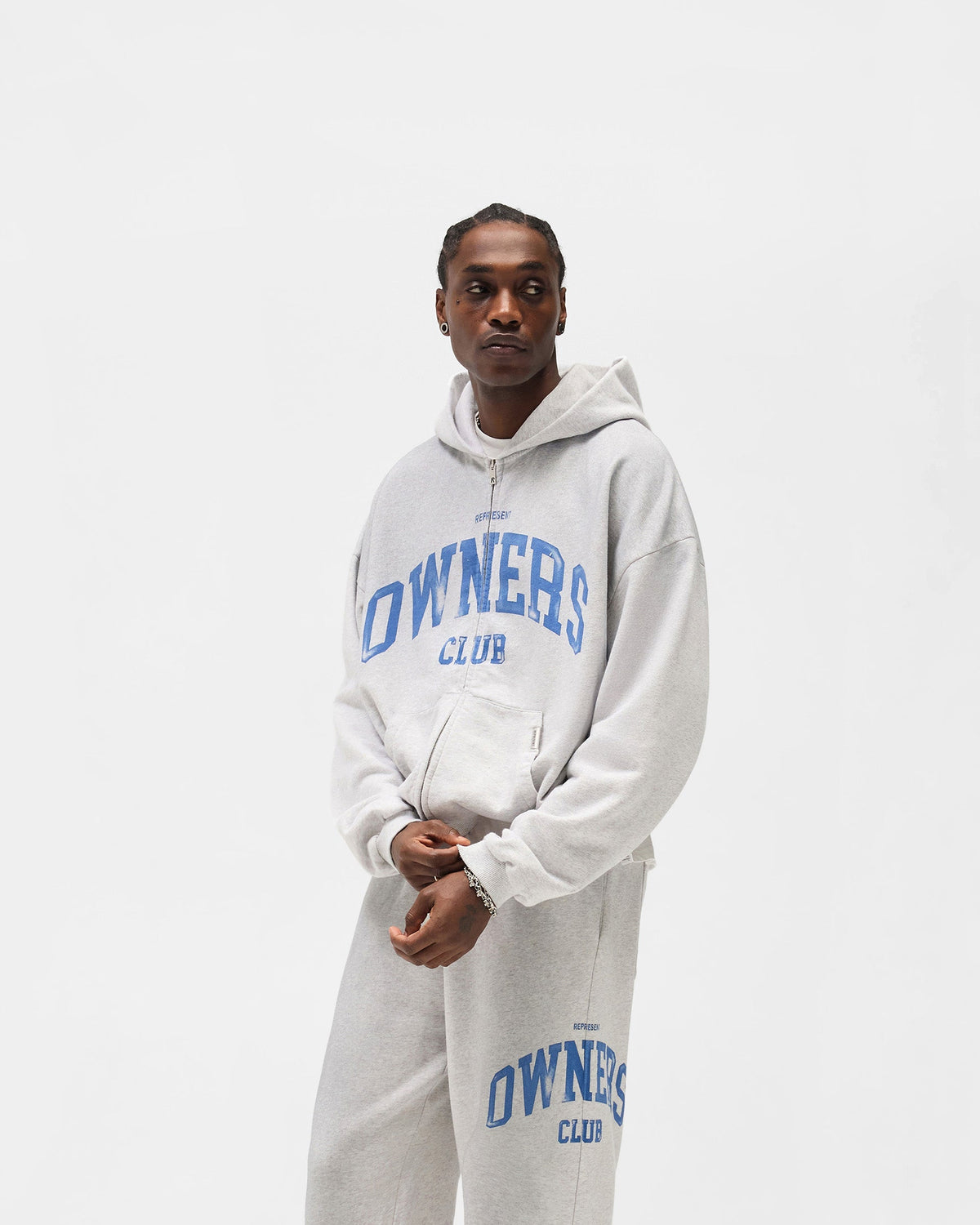 Represent Owners Club Zip Through Hoodie - Sprayed Ice Grey Marl