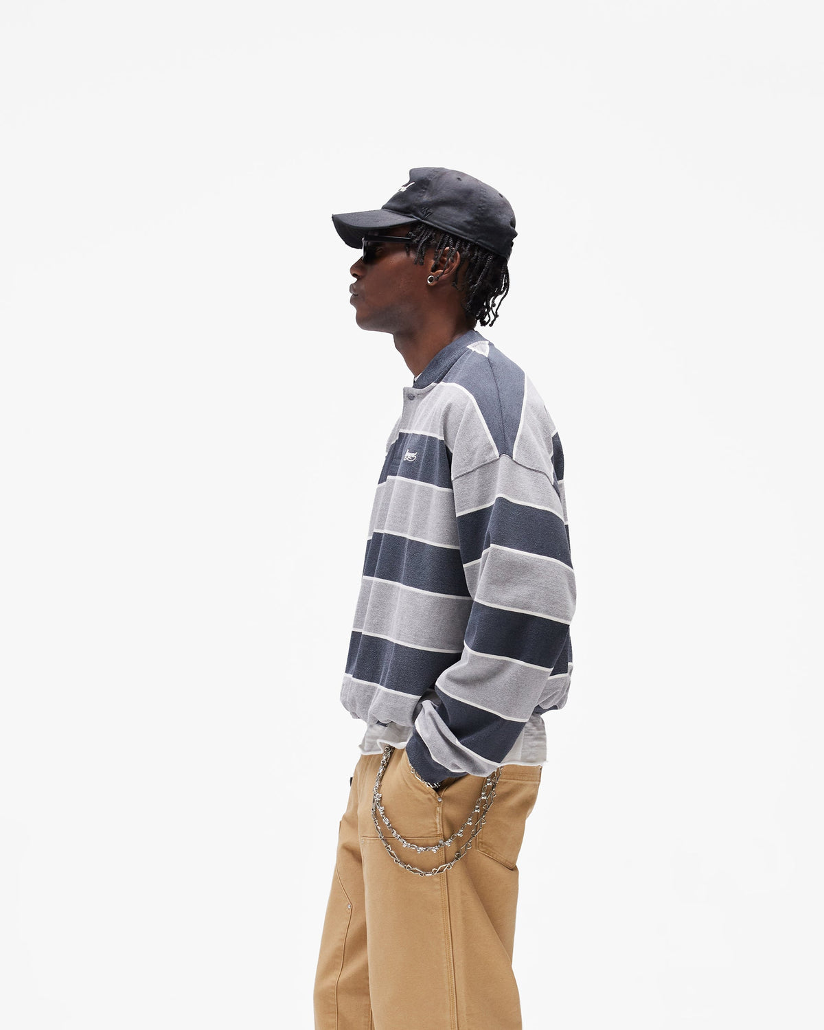 California Striped Henley Sweater - Jet Black Grey Marl