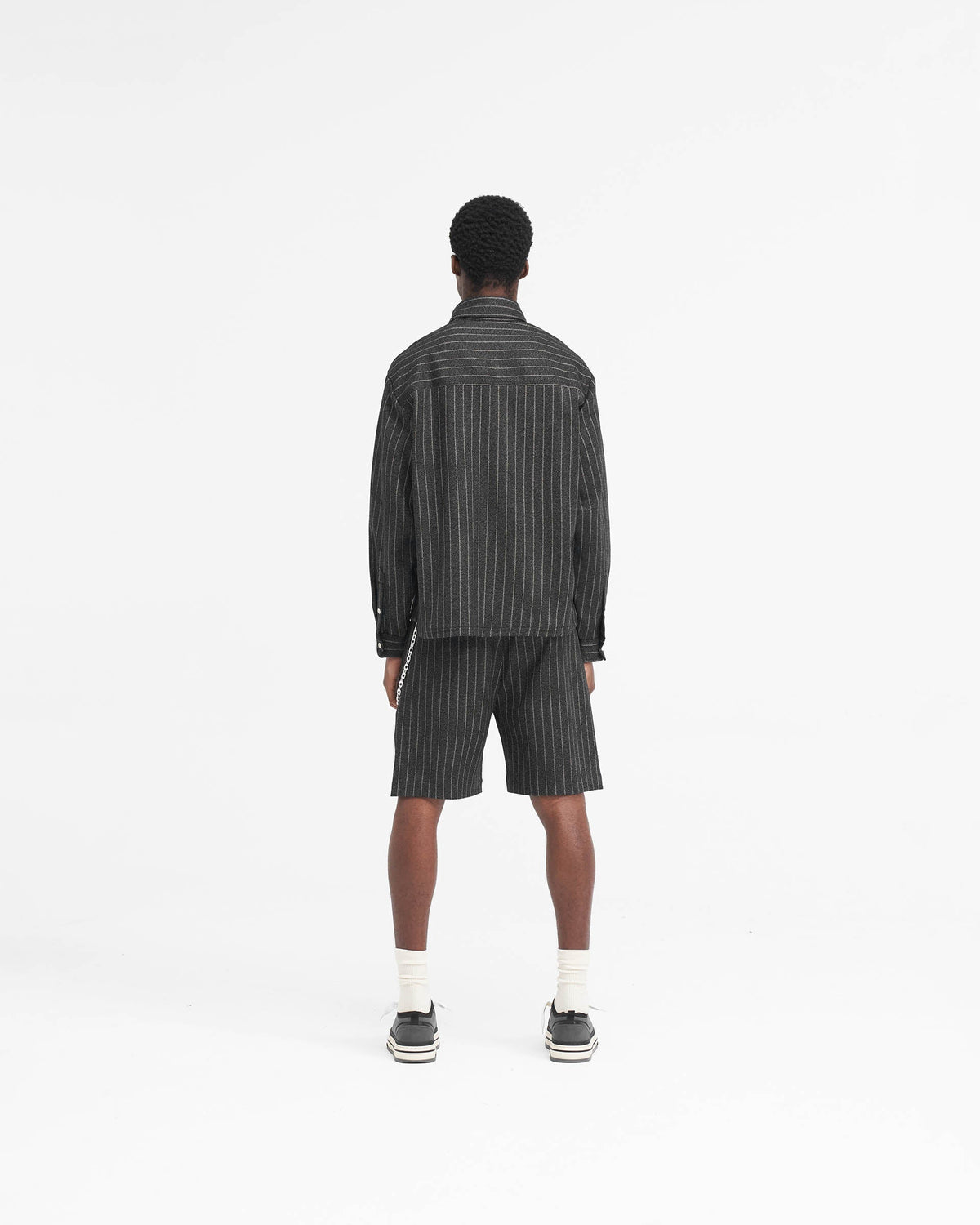 Cropped Dress Shirt - Black Pinstripe