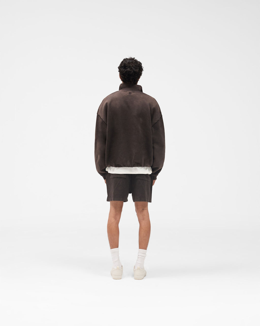 Initial Funnel Neck Quarter Zip Sweatshirt - Coffee