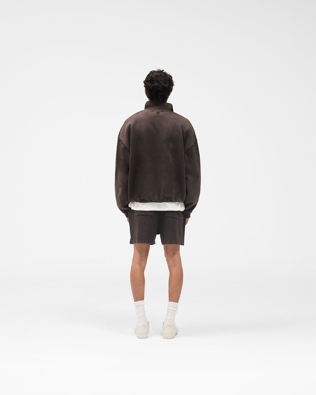 Initial Funnel Neck Quarter Zip Sweatshirt - Coffee