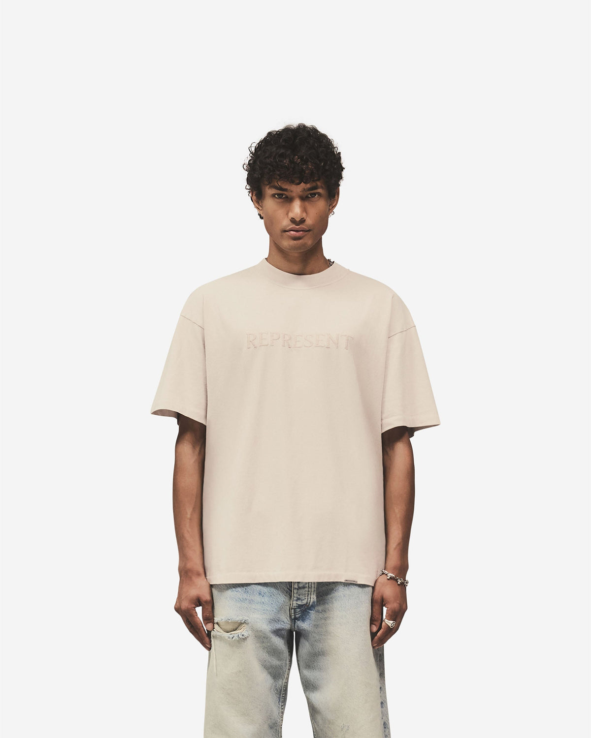 Embroidered Serif Logo T-Shirt - Concrete