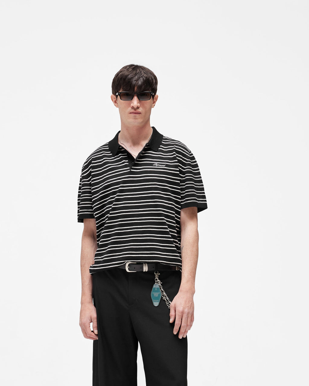 California Striped Knitted Polo - Jet Black