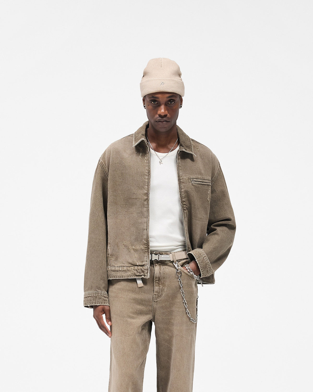 Collared Denim Jacket - Washed Olive