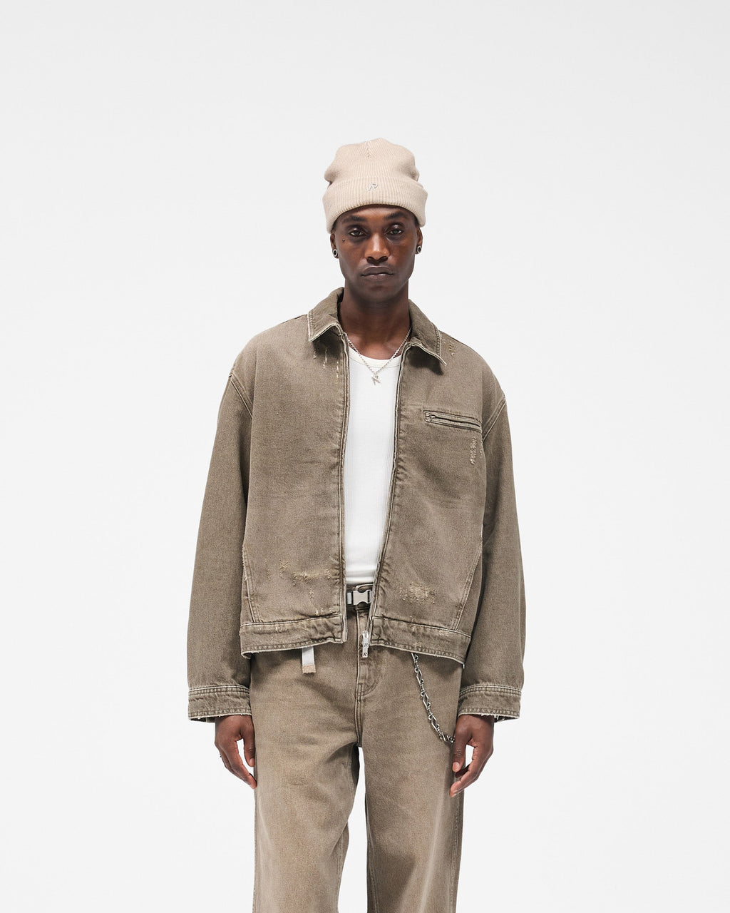 Collared Denim Jacket - Washed Olive