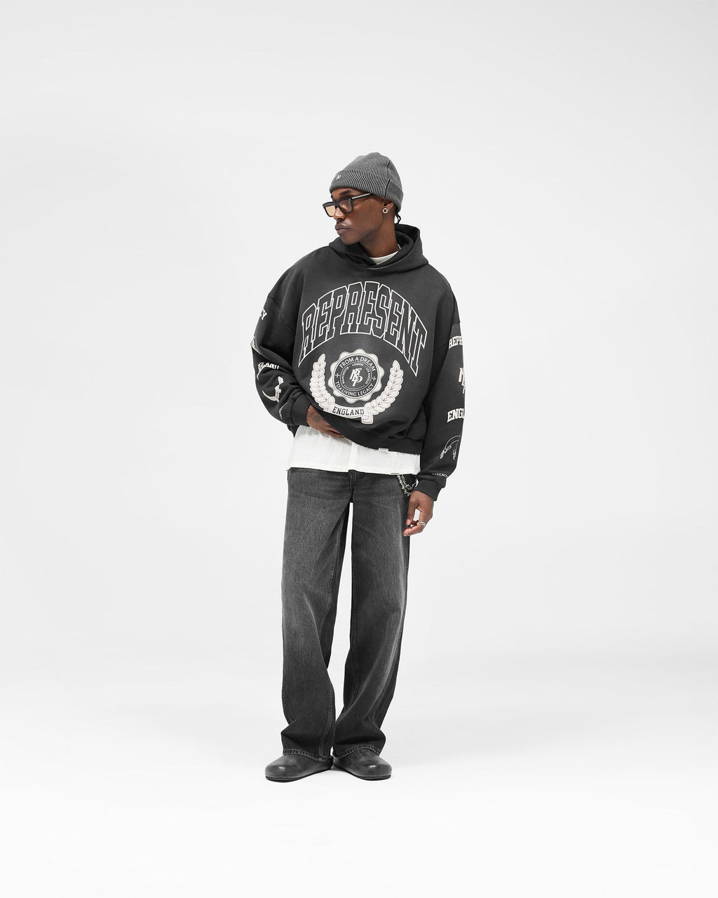 Represent Legacy Crest Hoodie - Stained Black