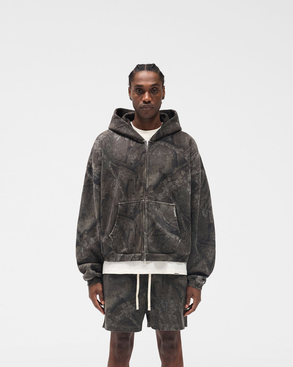 Initial Overdye Realtree® Boxy Zip Through Hoodie - Overdyed Black