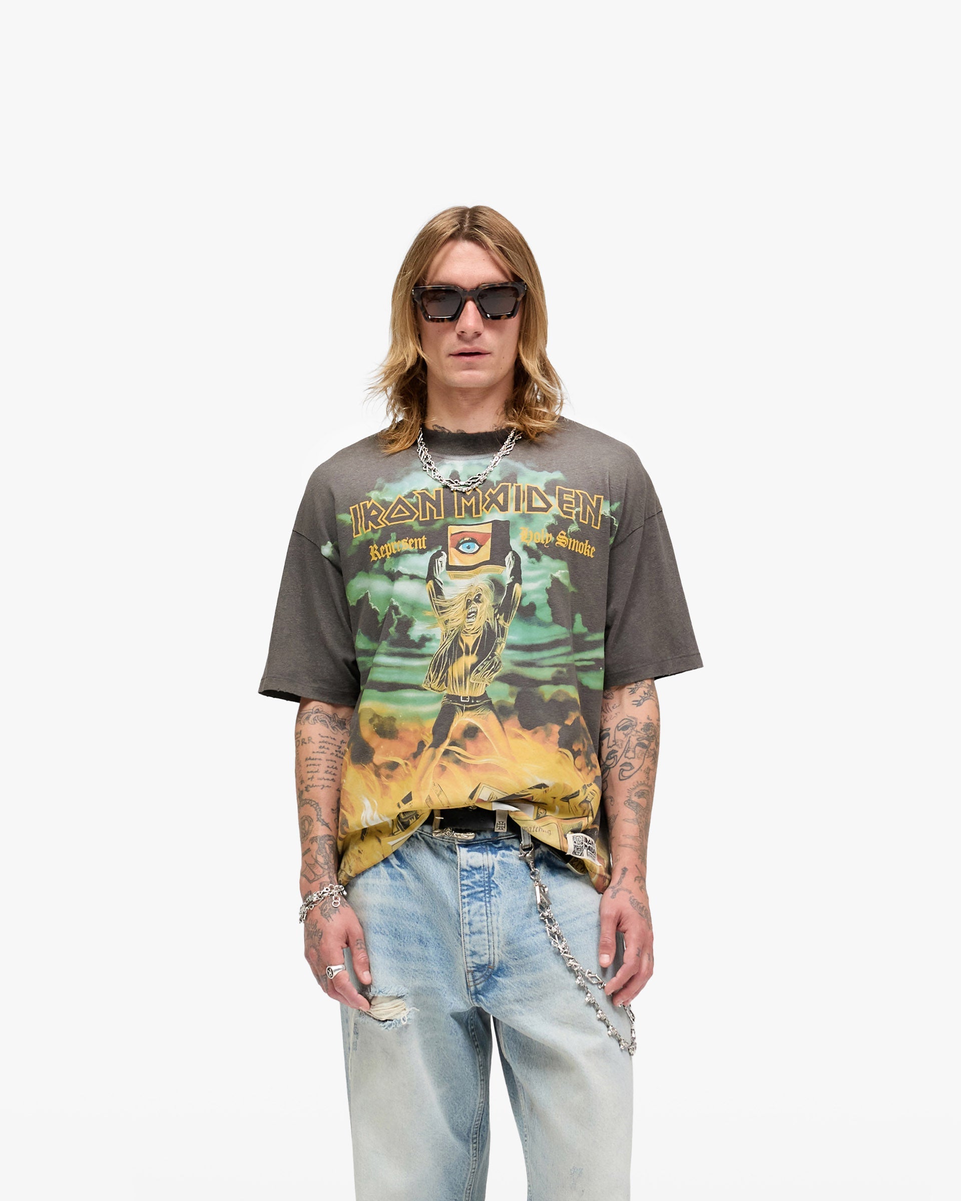 Represent X Iron Maiden Holy Smoke T-Shirt - Sunfade Grey