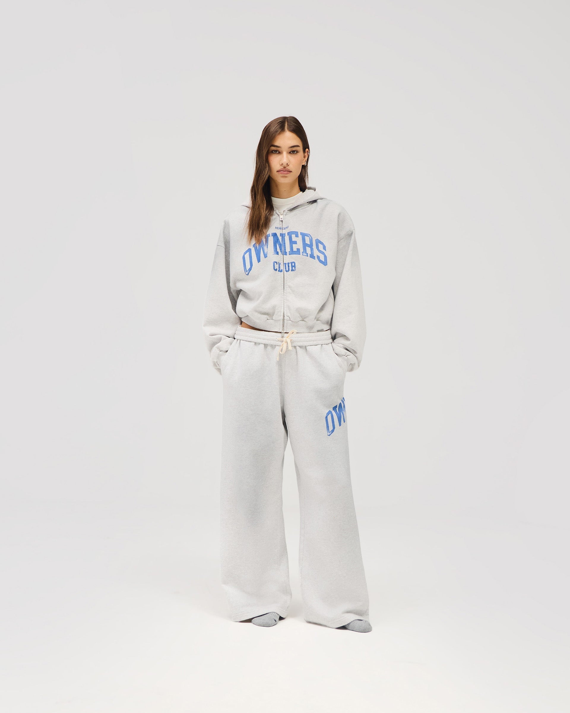 Represent Owners Club Zip Through Hoodie - Sprayed Ice Grey Marl