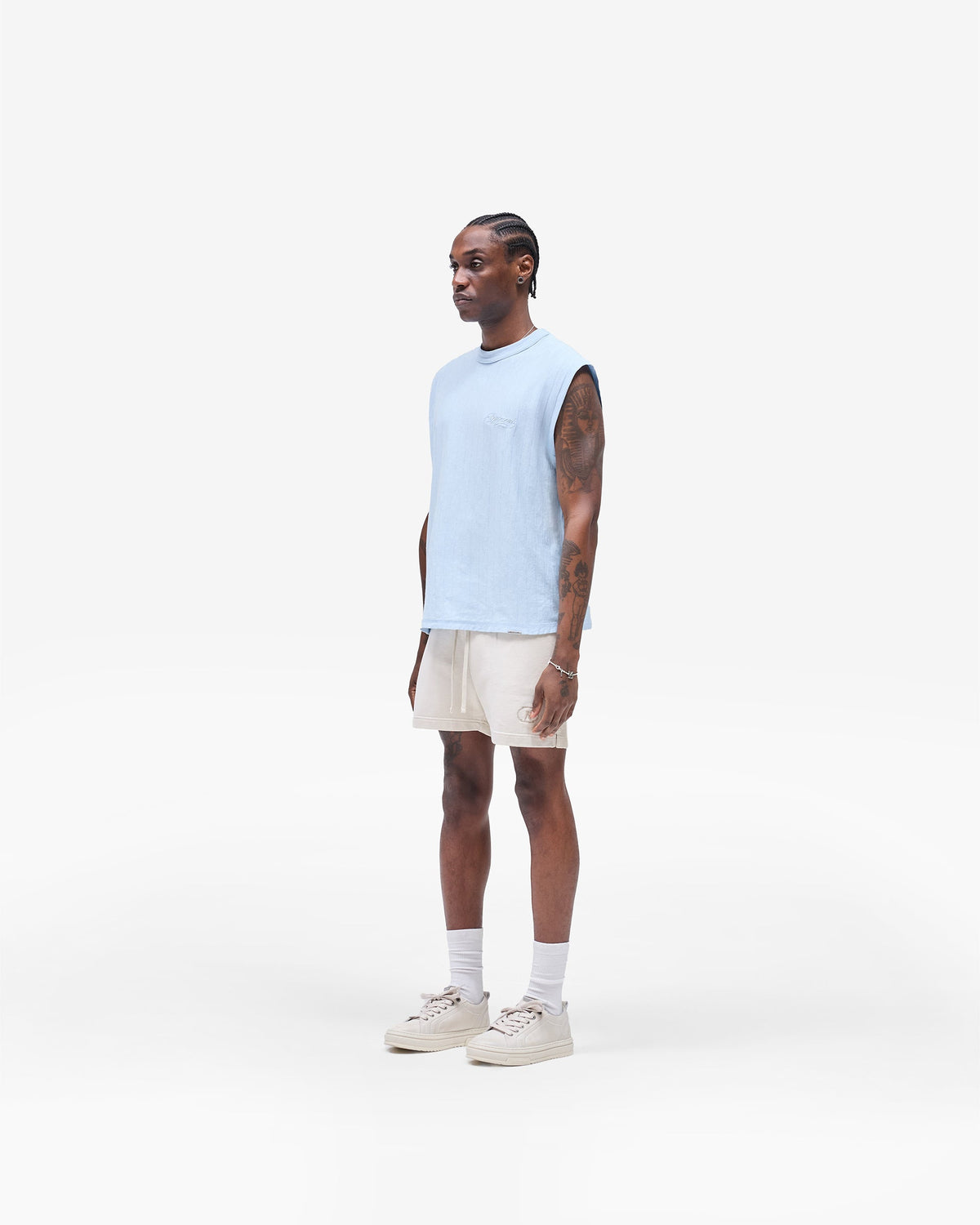 Slub Script Tank - Ice Blue