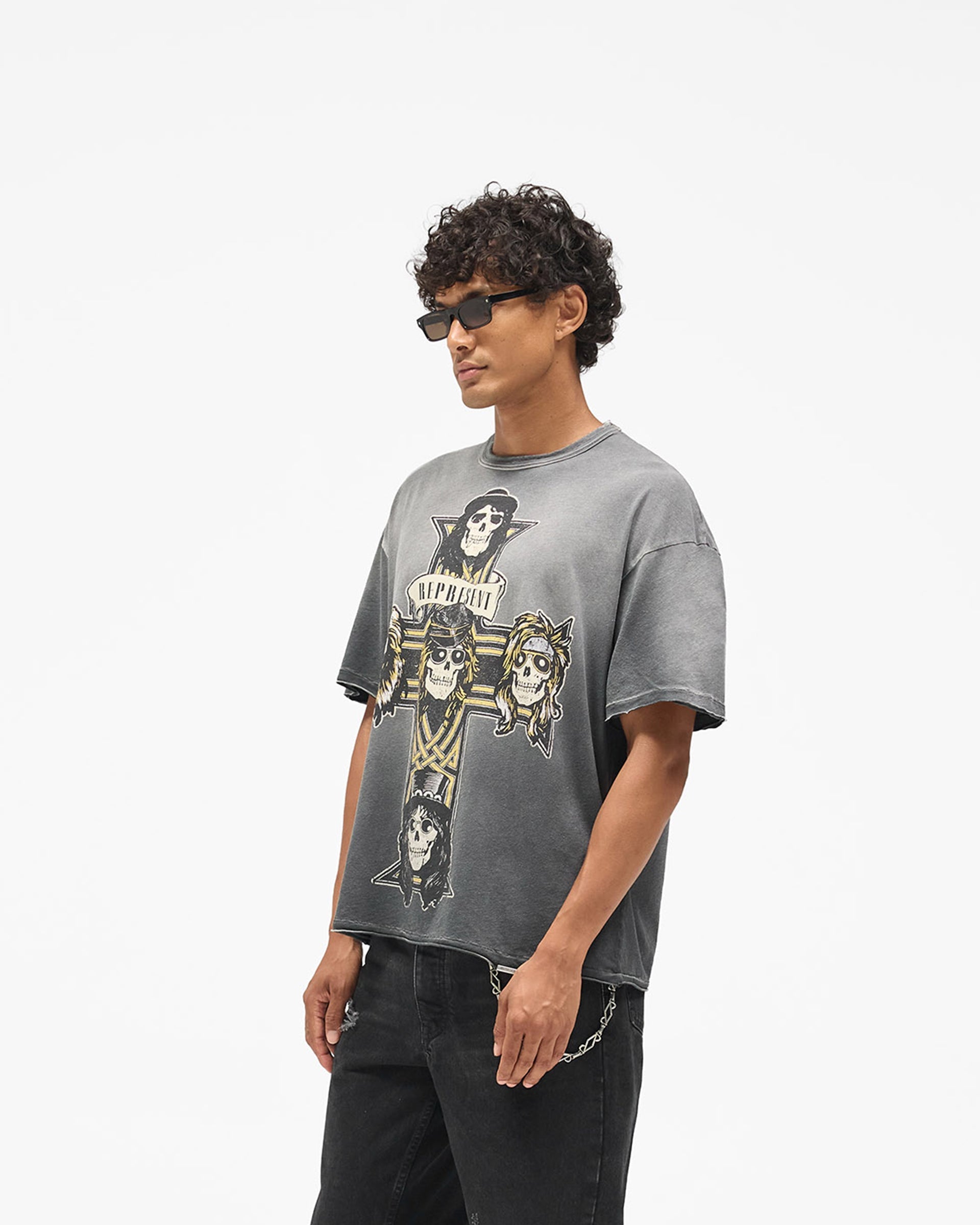 Represent X Guns N' Roses Cross T-Shirt - Stained Black