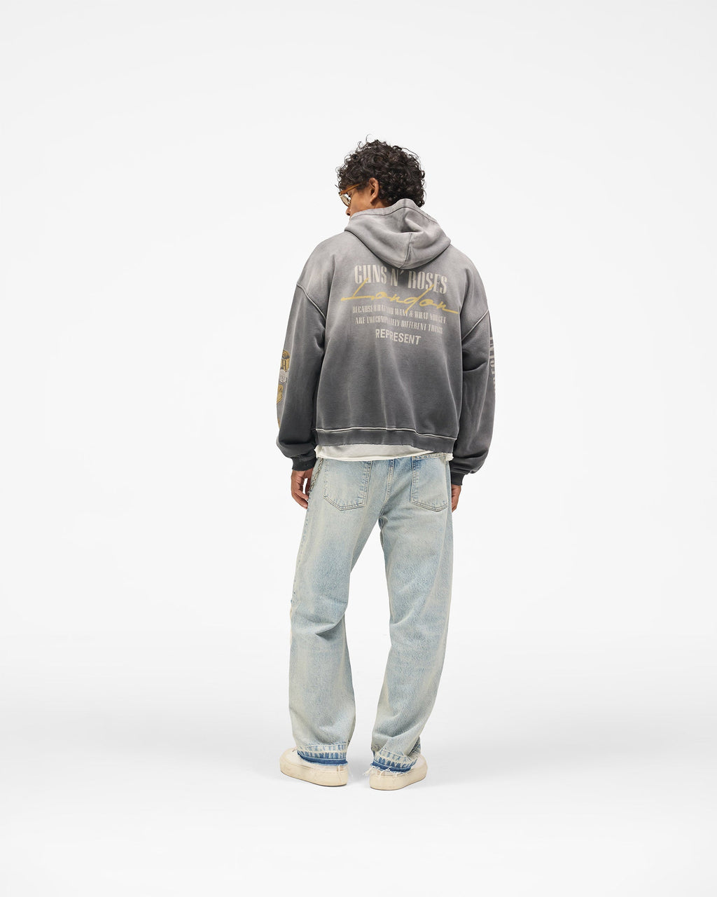 Represent X Guns N' Roses Cross Zip Through Hoodie - Stained Black
