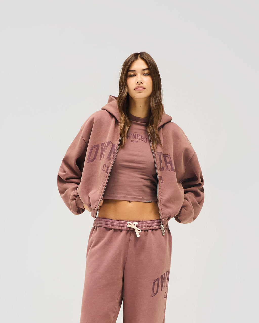 Represent Owners Club Zip Through Hoodie - Smoked Rose