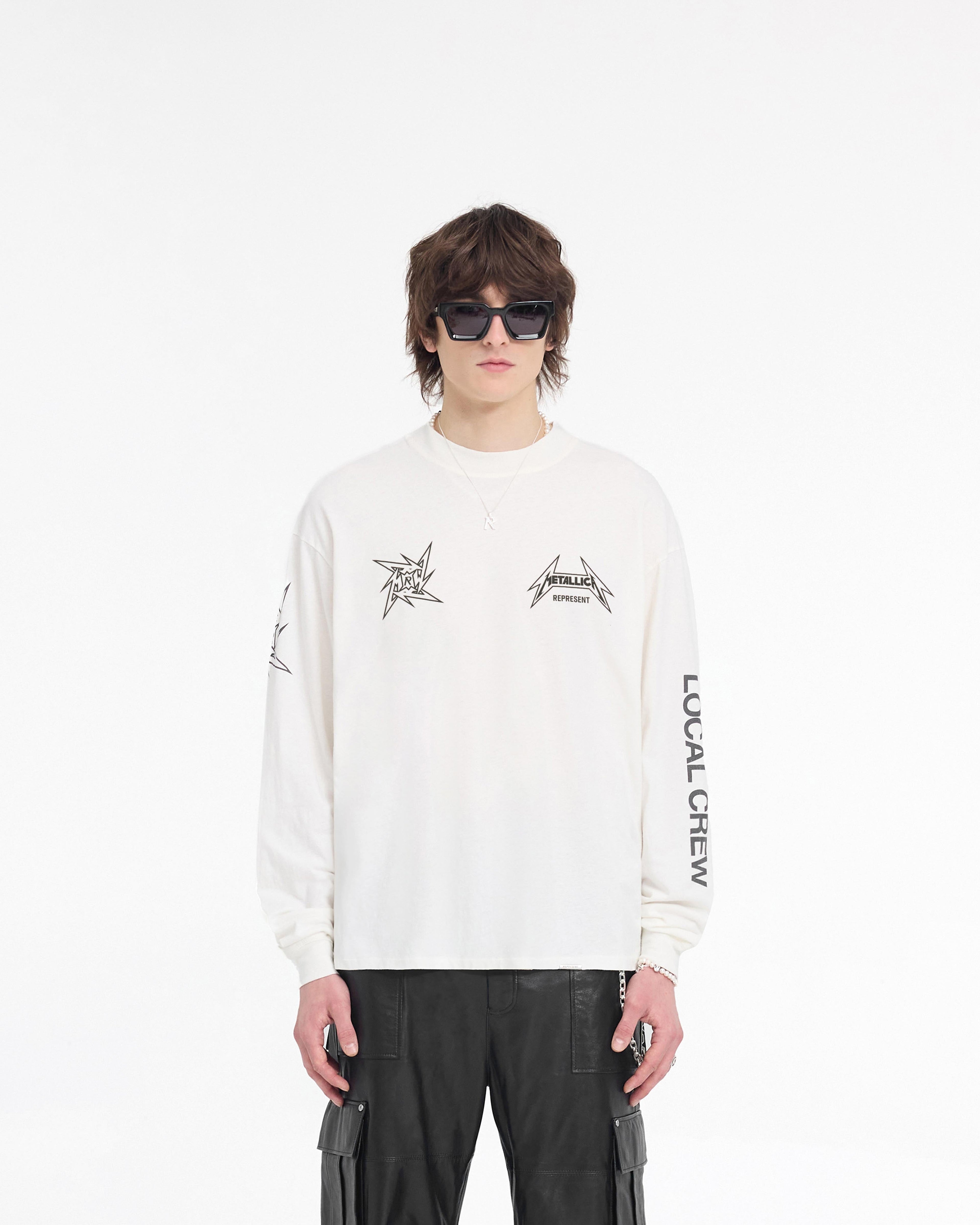 Represent X Metallica Local Crew Long Sleeve T-Shirt - Flat White