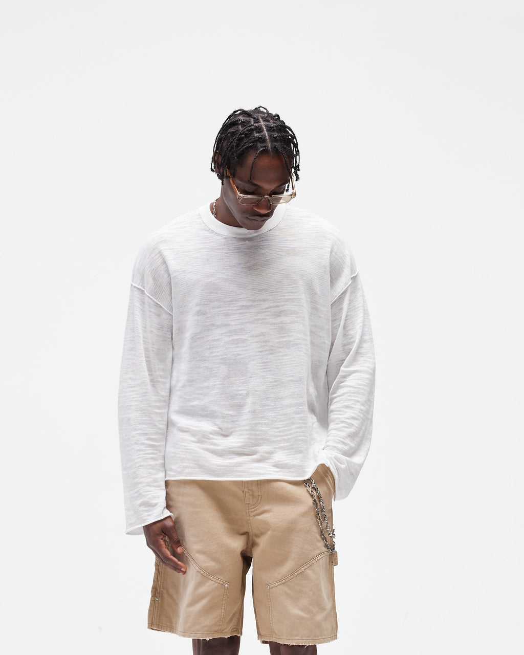 Long Sleeve Slub Knit T-Shirt - Flat White
